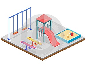 Isometric flat 3D concept web kids playground set.