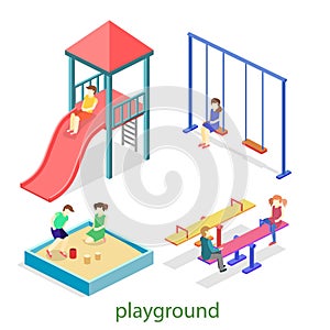 Isometric flat 3D concept web kids playground set.