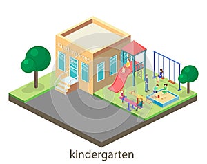 Isometric flat 3D concept web kids playground set.