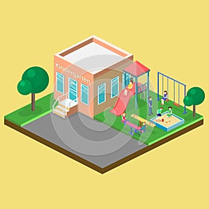 Isometric flat 3D concept web kids playground set.