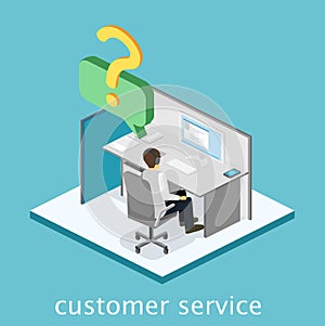 Isometric flat 3D interior call center. Customer support.