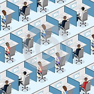 Isometric flat 3D interior call center. Customer support.