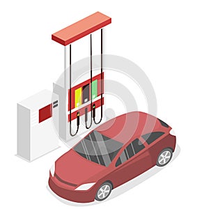 Isometric flat 3D outside Gas station, petrol station