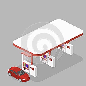 Isometric flat 3D outside Gas station, petrol station