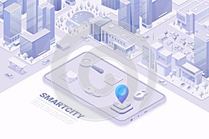 Isometric Flat 3D Smartcity mobile GPS Navigation vector concept