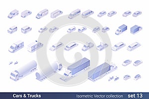 Isometric Flat 3D Transport Cars Vehicle vector collection