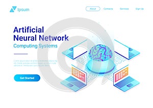 Isometric flat Artificial Intelligence Neural Networks future technology concept design