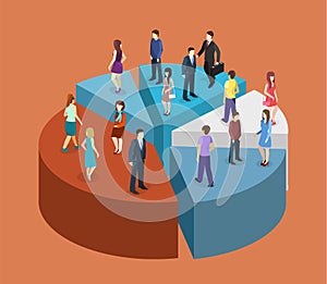 Isometric flat Business People Stand On Pie Diagram Success