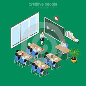 Isometric flat classroom interior in school, college or university vector illustration. Education and knowledge 3d isometry