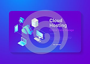 Isometric Flat Cloud computing Network vector Onli