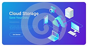 Isometric Flat Cloud Hosting Network vector Storag