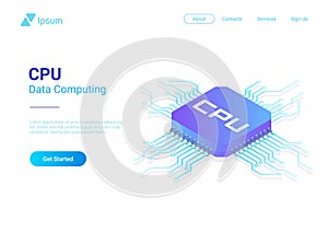 Isometric Flat CPU GPU Processor Chip vector illus