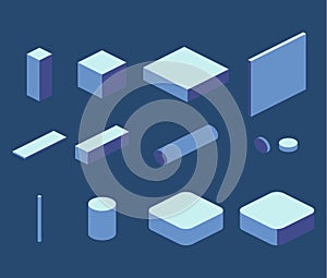 Isometric flat 3D concept simple elements cube, square, rectangle