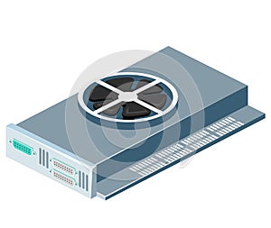 Isometric flat 3D isolated vector video card computer technology equipment