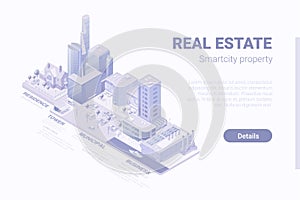 Isometric Flat 3D Smartcity Skyscraper business district vector concept