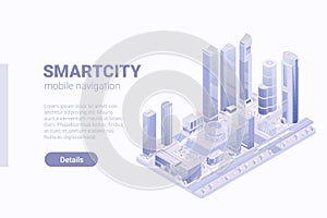 Isometric Flat 3D Smartcity Skyscraper business district vector concept