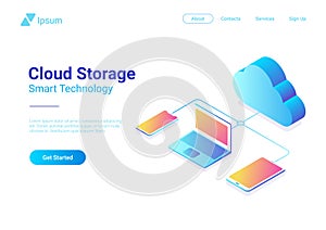 Isometric Flat Data Cloud Storage Network vector.