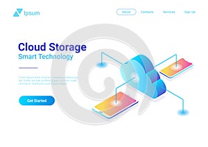 Isometric Flat Data Cloud Storage Network vector H