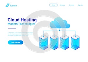 Isometric Flat Data Hosting Servers connected to C