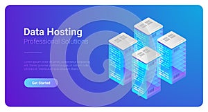 Isometric Flat Data Hosting Servers vector illustr