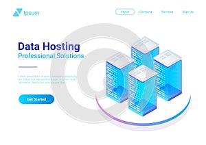 Isometric Flat Data Hosting Servers vector illustr