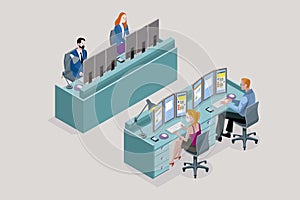 Isometric flat desk for multiple workers