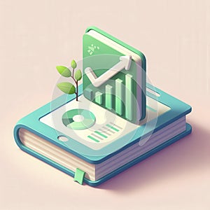 Educational Growth Concept with 3D Bar Graph on Isometric Book Screen photo