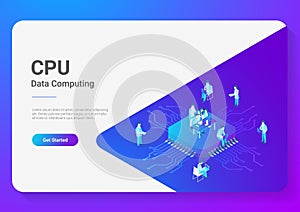 Isometric Flat People Working on CPU GPU Processor