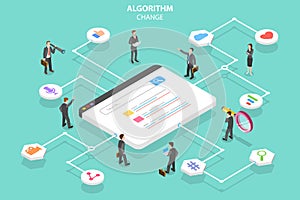 Algorithm change isometric flat vector conceptual illustration.