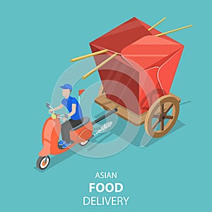 Isometric flat vector concept of asian food delivery, japanese sushi.