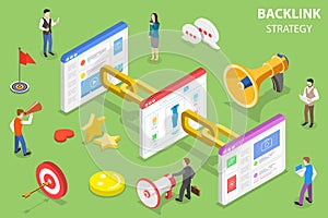 Isometric flat vector concept of backlink strategy, SEO link building. photo