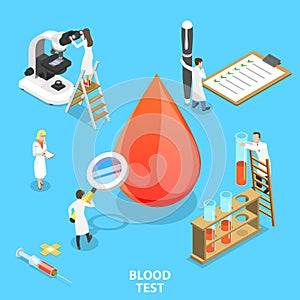 Isometric flat vector concept of blood test procedure.