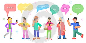 Isometric flat vector concept of chatting people, social network discussion.