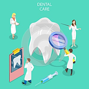 Isometric flat vector concept of dental checkup, treatment of tooth decay.