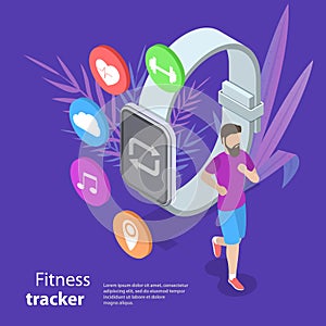 Isometric flat vector concept of fitness tracker, smart watch.