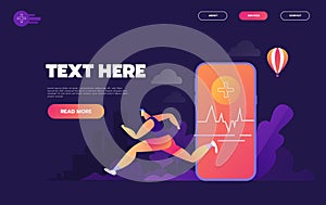Isometric flat vector concept of fitness tracker, smart watch,smart phone sport and healthy lifestyle. - Vector