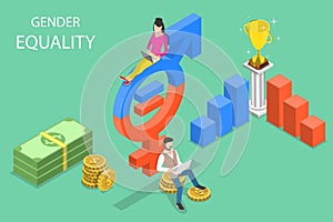 Isometric flat vector concept of gender equality, male and female equal rights.