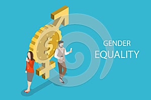 Isometric flat vector concept of gender equality, male and female equal rights.