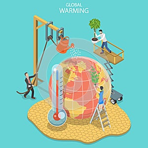 Isometric flat vector concept of global warming, climate change.