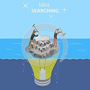 Isometric flat vector concept of idea search, searching for new ideas solutions.