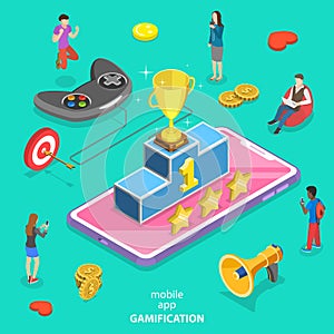 Isometric flat vector concept of interactive content for audience engaging.