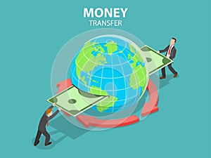 International money transfer isometric flat vector concept.