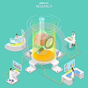 Isometric flat vector concept of medical research, science technology.