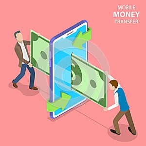 Isometric flat vector concept of mobile money transer.