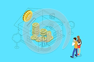 Isometric Flat Vector Concept of Mortgage, Investing Money in Real Estate.