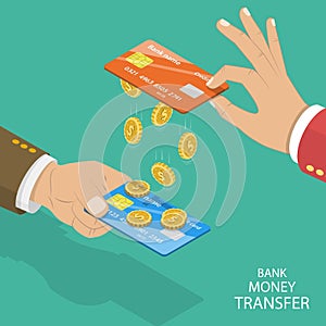 Isometric flat vector concept of online bank tranfer, online banking. photo