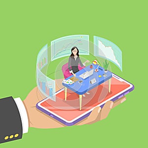 Isometric flat vector concept of online, expert, virtual business assistant.