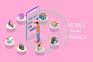 Isometric flat vector concept of personal home finance, budget planning.