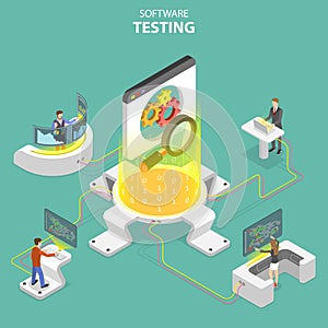 Isometric flat vector concept of software quality assurance, SQA.
