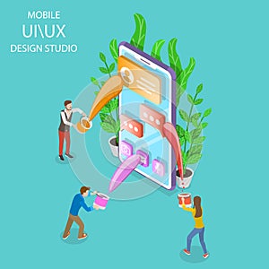 UI and UX design studio isometric flat vector.